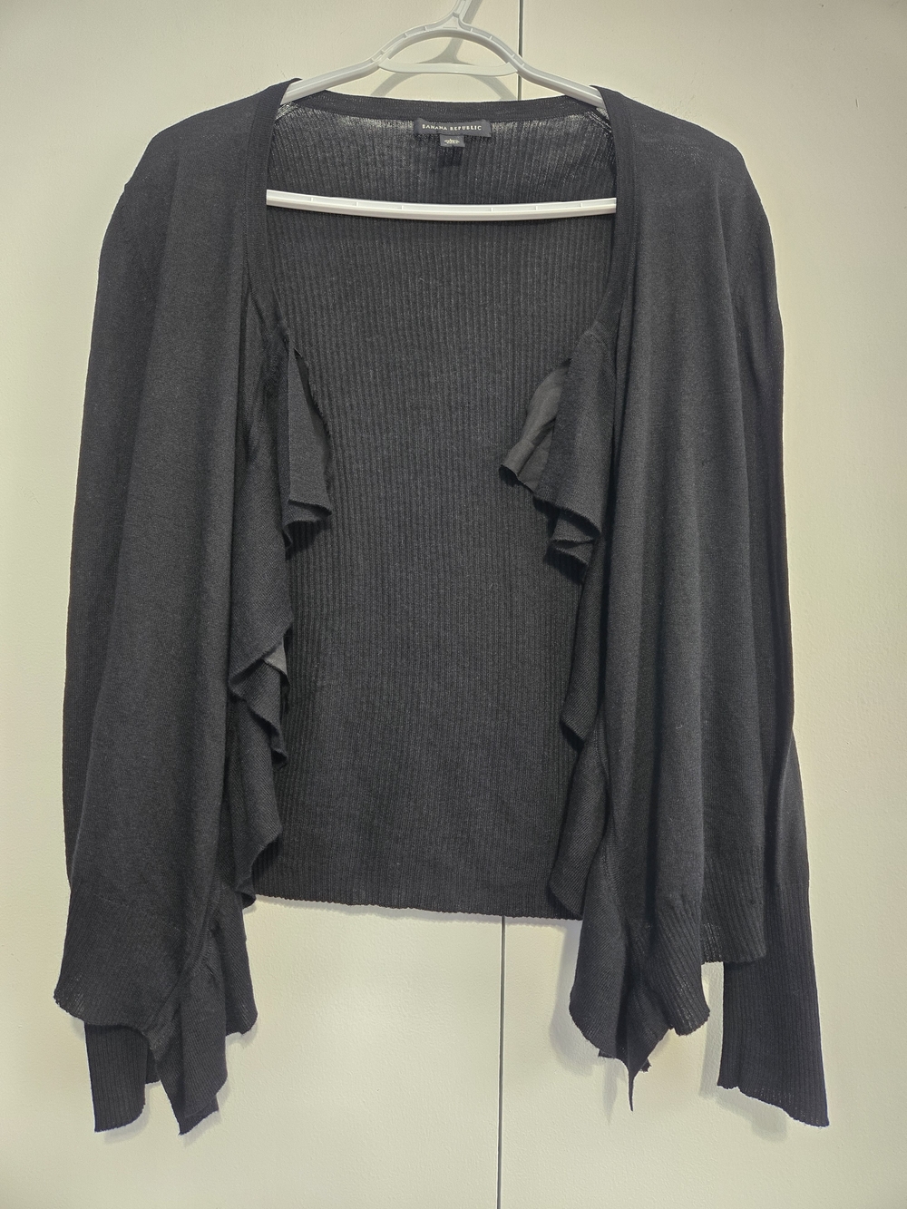 Banana Republic Black Wool Modal‎ Ruffle Open Front Cardigan Large